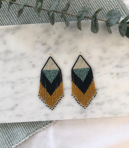 <b>Turquoise</b> and Mustard Yellow <b>Earrings</b> Seedbead Jewelry - Product Image 2