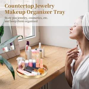 Plateau de service rond en acier inoxydable doré fait à la main, écologique, vaisselle décorative, plateau de table basse - Product Image 4