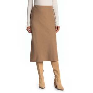 Gonna Midi Invernale VINCE in Flanella Mélange di Lana Color Taupe Scuro, Taglia 2, Morbida con Stampa Decorativa, Vita Naturale, Logo sulla Vita - Product Image 1