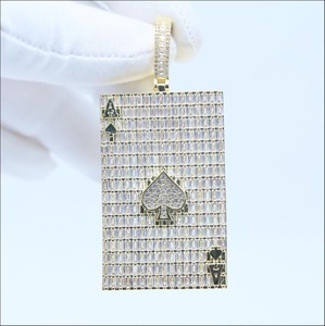 Pendentif Hip Hop de luxe en moissanite taille baguette VVS, serti de pierres, plaqué or, argent 925, bijoux brillants, design Ace de poker - Product Image 1