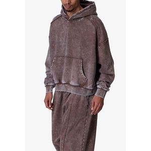 Ensemble de sweat-shirts surdimensionnés vintage en coton épais de couleur marron et noir avec poche kangourou personnalisée de haute qualité - Product Image 4