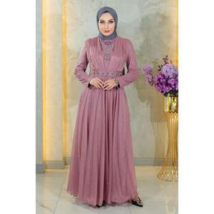 Vestido de Noche Formal con Lentejuelas y Detalles de Piedras Tejidas a Crochet, Talla XS, Largo hasta el Suelo, para Invitadas de Boda - Rosa MSW19188-2 - Product Image 1