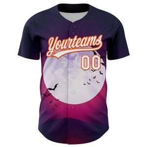 Vente en gros de design personnalisé Tissu en maille violet blanc orange Maillot de baseball authentique 3D Halloween Maillot de baseball évacuant l'humidité - Product Image 2