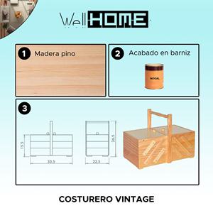 WELL HOME Scatola Vintage per Cucito in Legno di Pino Verniciato, Elegante Contenitore per Organizzazione - Product Image 2