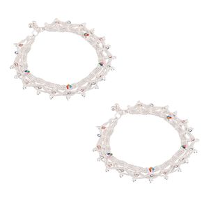 <b>Indian</b> Bridal Jewellery Set Flower Crystal Silver Tone Bell Charms Bridal <b>Anklet</b> Wholesale Jewellery, Multi Color - Product Image 4