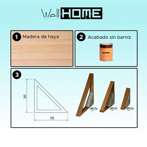 Support d'étagère WELL HOME 36 cm avec finition vernie, connecteurs et supports d'étagère - Product Image 2