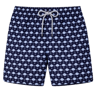 Shorts de Baño Reciclados para Hombre, Diseño de Rinoceronte Azul Marino, Secado Rápido, con Cintura Elástica, Cordón y Bolsillos - Product Image 1