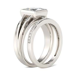 Ensemble de bagues en argent sterling avec diamants taille princesse à tige fendue Jeulia - Product Image 3