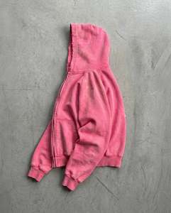 Oversized <b>Pink</b> Zip-Up Hoodie Crop Length Unisex Casual French Terry <b>Sweatshirt</b> Solid Color Hooded Regular Sleeve - Product Image 4