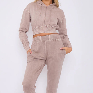 Sweats à capuche surdimensionnés avec fermeture éclair intégrale pour la gym, survêtement, jogging, haut court, veste coupe-vent, ensemble deux pièces de sweats à capuche pour femmes - Product Image 4