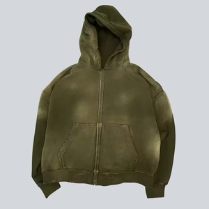 Sudaderas con cremallera de algodón pesado personalizadas Sudaderas con cremallera con parche bordado desgastado Sun Faded Washed Manufacturer Process Impex - Product Image 3