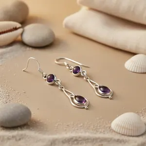 Pendientes de Plata 925 con Amatista, Joyería Elegante para Mujer, Accesorio de Moda - Product Image 1