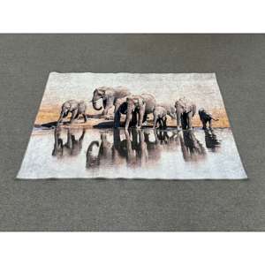 Alfombra con Estampado de Familia de Elefantes, Grandes Elefantes Africanos, Decoración Rústica, Antideslizante, Colorida, de Chenilla - Product Image 1