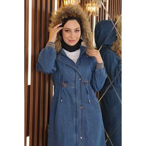 Mega Merchant Gabardina Larga de Mezclilla con Capucha Desmontable, Prenda Exterior Informal, Transpirable, de Manga Larga - Product Image 2