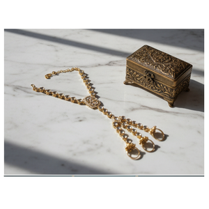 Premium Hath Phool pour mariée Bracelet de chaîne à la main plaqué or à la main avec anneau ensemble bijoux ethniques pour des occasions spéciales - Product Image 2