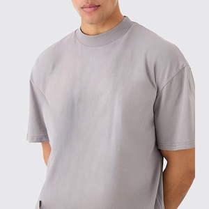 เสื้อยืดผ้าถักไหล่ตกไซส์ใหญ่พิเศษของผู้ชายเสื้อยืดโอเวอร์ไซส์ผ้าคอตตอนหรูหรา100% ดีไซน์โลโก้ตามสั่ง - Product Image 4