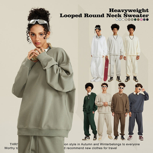 Vente en gros sweat-shirt surdimensionné en éponge française 440 GSM de haute qualité Logo personnalisé brodé motif solide poids lourd pour l'automne - Product Image 6