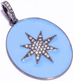 จี้รูปดาวเคลือบสีน้ำเงินประดับด้วยพลอย CZ |   สร้อยคอจี้ดีไซน์เนอร์เคลือบเงิน - Product Image 4