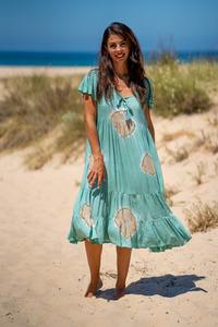 Nuevas llegadas elegante indio hecho a mano Tie Dye Ruffle manga hasta el suelo mujeres de talla grande fiesta estilo bohemio lavable 100% algodón - Product Image 2