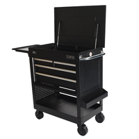Chariot utilitaire CSPS 84 cm, 04 tiroirs, chariot à roulettes OEM noir mat, verrouillage à clé, acier thermolaqué, capacité 320 kg, chariot à outils roulant pour entrepôt