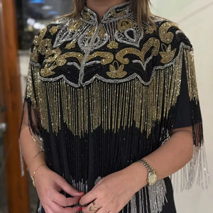 Nouvelle conception 2025 Poncho pour femme fait main Haut élégant moderne avec des paillettes de cristal et des perles Respirant Soirée décontractée Hiver Automne - Product Image 3