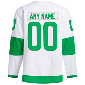 Maillot de hockey sur glace personnalisé avec broderie appliquée, blanc et vert, en maille, manches longues, col rond, unisexe adulte, respirant - Product Image 2