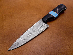 มีดเชฟเหล็กดามัสกัสทำด้วยมือวัสดุฮอร์นไม้ปลอกหนังลายบิดสำหรับ EDC งาน OEM ปรับแต่งได้ - Product Image 2