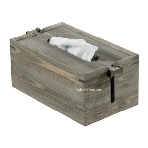 Couvercle de boîte à mouchoirs en bois gris vintage avec finition rustique pour la maison, le bureau et la salle de bain. - Product Image 1