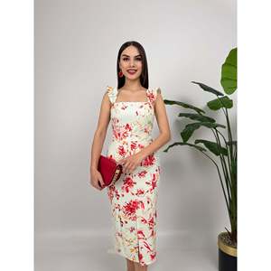 missJANELL Women's Digital Printed Strapless Midi Dress with <b>Balloon</b> Hem, 100% Polyester, Stone Color for Casual Summer Wear - Product Image 2