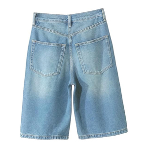 New 2025 Custom High Quality 100% Cotton Blue Baggy Woman's <b>Denim</b> Shorts Casual Style, Straight Style Shorts For Women's - Product Image 2