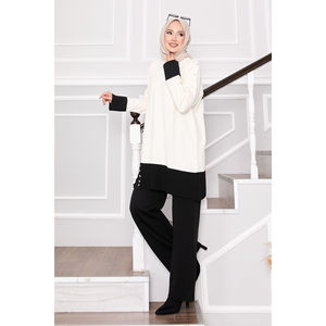 Ensemble décontracté en tricot bicolore 2 pièces avec boutons en pierre, taille XS, coupe ample, pour tenues d'hiver et d'été - Product Image 5