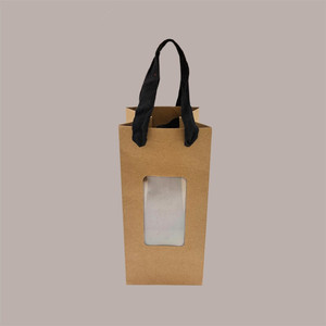 Natural Kraft Paper Shopper <b>Bag</b> for Jars with Window Classic Style 8+8x18 cm 20 Piece Set for Food and <b>Craft</b> Use - Product Image 1