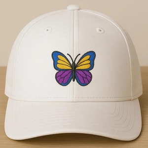 หมวกแบบสั่งทำลายปักรูปหัวใจผีเสื้อดอกไม้3D สีสันสดใสการจัดวางตรงกลางด้านหน้า - Product Image 3