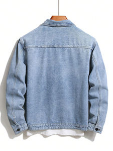 Chaqueta vaquera lavada con piedra Vintage para hombre, ropa de calle alta con estilo, temporada de primavera, diseño liso con cuello levantado holgado de gran tamaño - Product Image 2