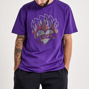 T-shirt en coton tricoté 100 % pour homme, coupe classique, avec strass, imprimé, style streetwear, vente en gros, nouveau design, respirant - Product Image 4