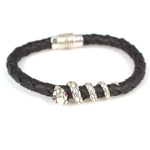 925 Sterling Silver <b>Leather</b> Snake Charm <b>Bracelet</b> Fashionable Charm <b>Bracelets</b> - Product Image 1