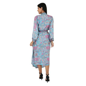 Conjunto de Kimono y Camiseta de Seda con Estampado Floral en Azul Pastel y Rosa para Mujer, Talla Única, Chifón, para Uso Diario y de Descanso - Product Image 6