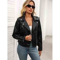 Veste en cuir véritable pour femmes à la mode avec col à revers élégant Slim Fit Biker Outerwear Doux et à la mode