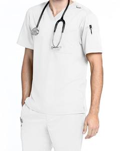 Uniforme d'infirmière pour hommes, blouses d'hôpital à 2 poches, couleurs unies, manches courtes, col en V, avec emplacement pour stylo, prix de gros OEM - Product Image 4