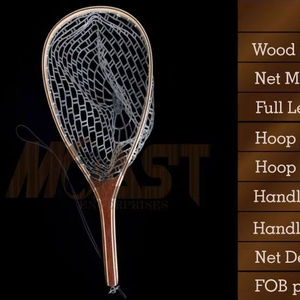 Filet d'atterrissage de pêche à la mouche en plein air Filet à truite Cadre en bois avec filet en caoutchouc Filet coulé à la main Thor Filet de pêche à la truite - Product Image 1