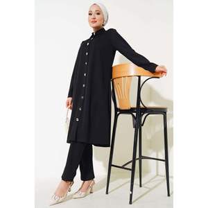 Tunic <b>Metal</b> <b>Buttoned</b> 2 Piece Set Black - Product Image 3