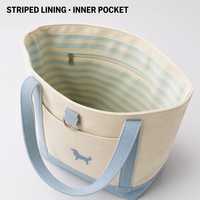 Sac fourre-tout en toile bicolore 24 oz avec silhouette de chien, bleu poudré, poignées tissées, sac de courses polyvalent