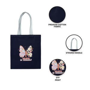 กระเป๋าโท้ทลายผีเสื้อพร้อมซิปปิด ตกแต่งด้วยงานปัก ทำจากผ้าแคนวาสและโพลีเอสเตอร์ สำหรับใช้งานได้หลากหลายในชีวิตประจำวัน - Product Image 3