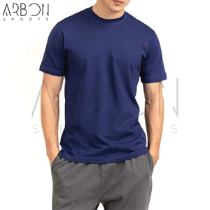 เสื้อยืดผ้าฝ้ายถัก100% สำหรับผู้ชายคอกลมสีฟ้าเนื้อผ้านุ่มระบายอากาศได้ดี - Product Image 1