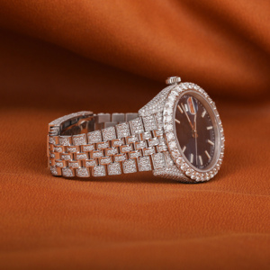 Chất lượng cao Bling đơn sắc cổ tay Watch với đầy đủ Iced out Blue Dial vvs moissanite ngày hiển thị trendsetting Analog phong cách - Product Image 4