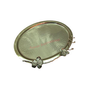 Haute qualité en acier inoxydable cuivre Design Floral plateau de service en métal poignées personnalisables vaisselle écologique articles de service - Product Image 2