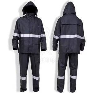 Traje de lluvia impermeable Unisex con tiras reflectantes Puños elásticos Cuello con capucha Cierre de cremallera para actividades al aire libre de seguridad - Product Image 5