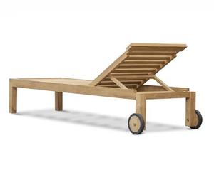 Chaise longue d'extérieur minimaliste en teck massif, inclinable et réglable, résistante aux UV, pour piscine, jardin, patio, parc, villa - Product Image 3