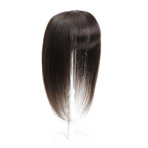 ท็อปเปอร์ผมแท้ยุโรปแบบเรมี่ พร้อมหน้าม้า ฐานไหม สีน้ำตาลเข้ม # 1c - Product Image 1