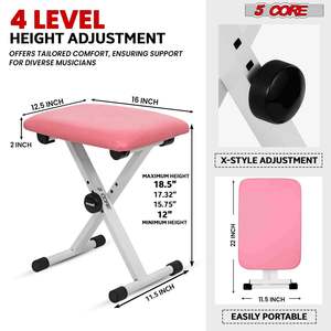 5 Core Keyboard Stand Piano <b>Bench</b> Combo Adjustable Key Board Stands 2" Padded Musician Chair Set - Product Image 3